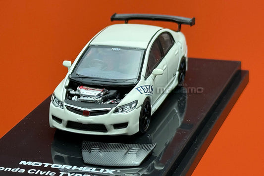 1/64 Motorhelix Honda Civic Type R FD2 FEEL's Livery White Openable Engine Cover Diecast Model