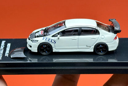 1/64 Motorhelix Honda Civic Type R FD2 FEEL's Livery White Openable Engine Cover Diecast Model