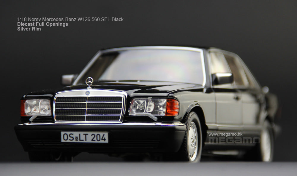 1/18 Norev Mercedes-Benz 560 SEL W126 1989 Black Diecast Full Openings
