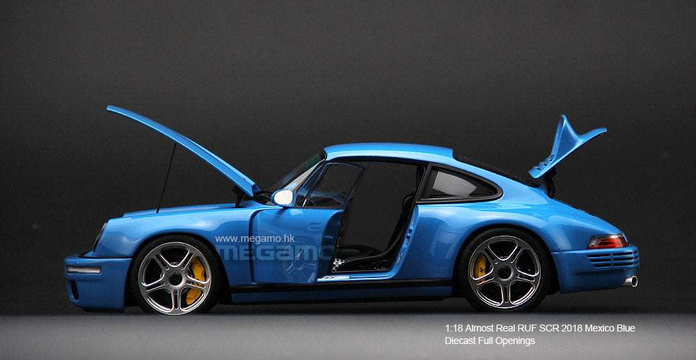 1/18 Almost Real RUF SCR CRT Porsche 911 Mexico Blue Blossom Yellow Green Diecast Full Open