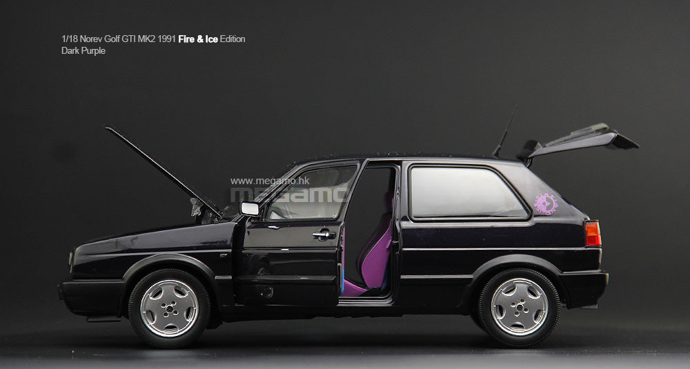 1/18 Norev Volkswagen VW Golf GTI MK2 Fire & Ice 1991 Dark Purple Diecast Full Open