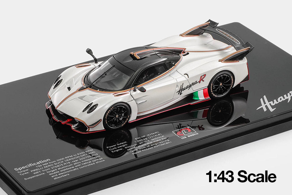 Pre Order 1/43 LCD Pagani Huayra-R White Green Diecast Full Open