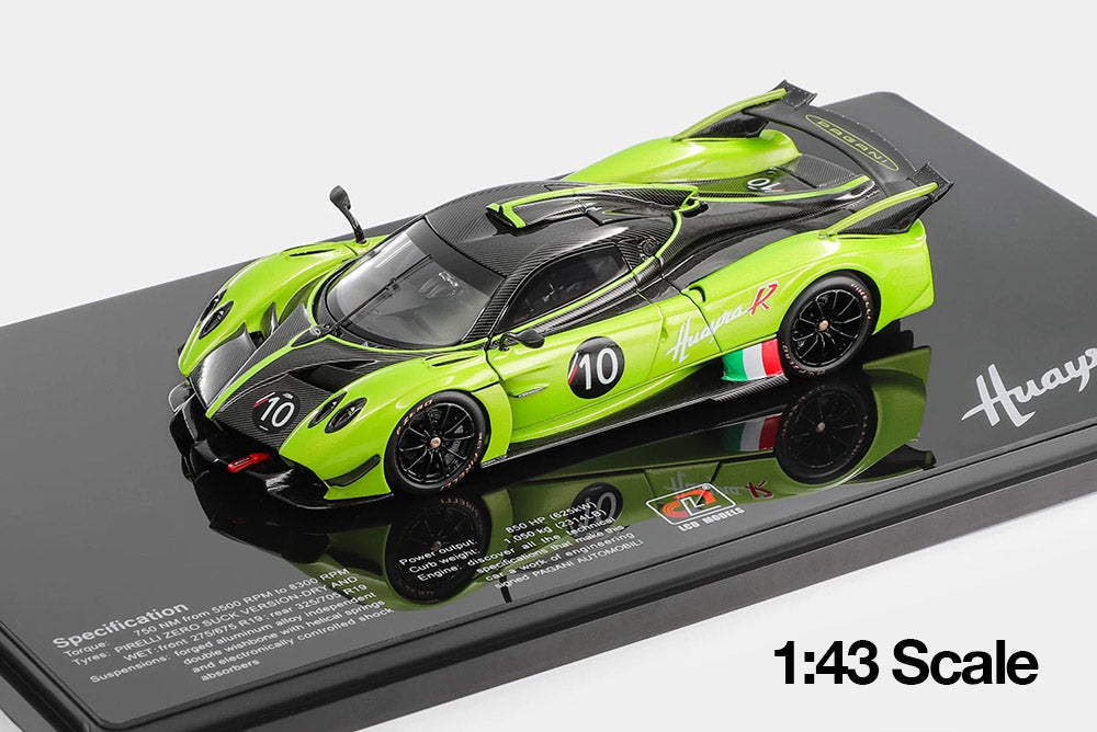 Pre Order 1/43 LCD Pagani Huayra-R White Green Diecast Full Open