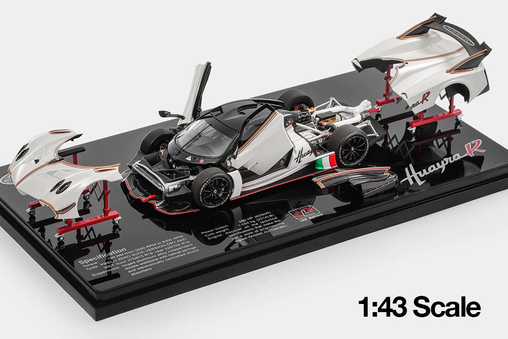 Pre Order 1/43 LCD Pagani Huayra-R White Green Diecast Full Open
