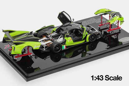 Pre Order 1/43 LCD Pagani Huayra-R White Green Diecast Full Open