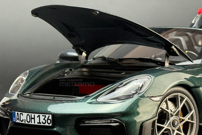 1/18 Norev Porsche 718 Spyder RS w/ Weissach Pack 2023 Forest Green White Diecast Full Openings