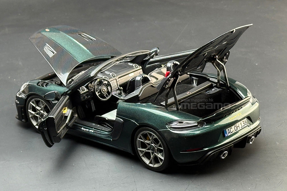 1/18 Norev Porsche 718 Spyder RS w/ Weissach Pack 2023 Forest Green White Diecast Full Openings