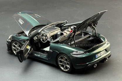 1/18 Norev Porsche 718 Spyder RS w/ Weissach Pack 2023 Forest Green White Diecast Full Openings