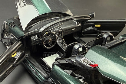 1/18 Norev Porsche 718 Spyder RS w/ Weissach Pack 2023 Forest Green White Diecast Full Openings