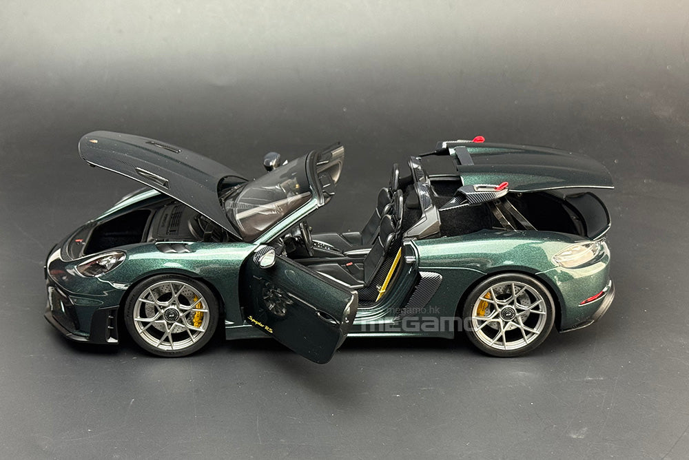 1/18 Norev Porsche 718 Spyder RS w/ Weissach Pack 2023 Forest Green White Diecast Full Openings
