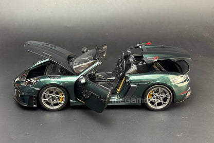 1/18 Norev Porsche 718 Spyder RS w/ Weissach Pack 2023 Forest Green White Diecast Full Openings