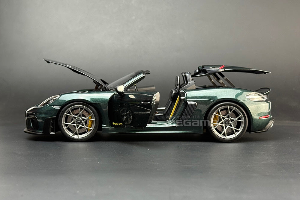1/18 Norev Porsche 718 Spyder RS w/ Weissach Pack 2023 Forest Green White Diecast Full Openings
