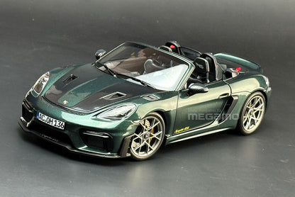 1/18 Norev Porsche 718 Spyder RS w/ Weissach Pack 2023 Forest Green White Diecast Full Openings