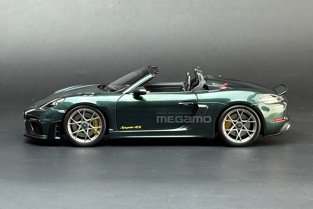 1/18 Norev Porsche 718 Spyder RS w/ Weissach Pack 2023 Forest Green White Diecast Full Openings