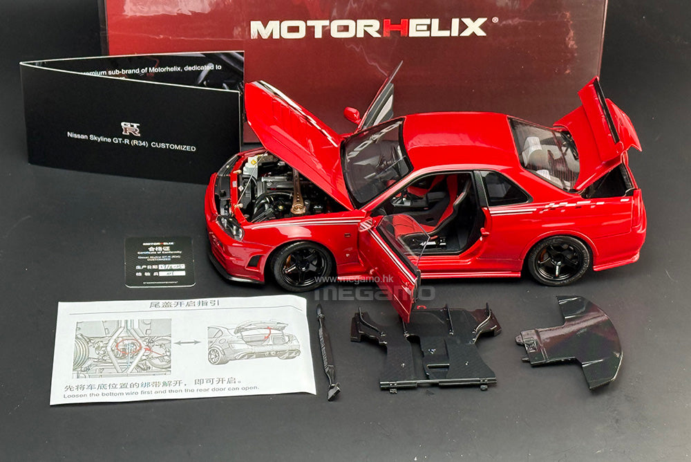 1/18 Motorhelix Nissan Skyline GT-R R34 Nismo CRS Red Diecast Full Open Ltd 499 Pcs