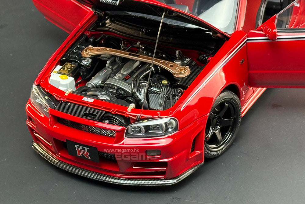 1/18 Motorhelix Nissan Skyline GT-R R34 Nismo CRS Red Diecast Full Open Ltd 499 Pcs