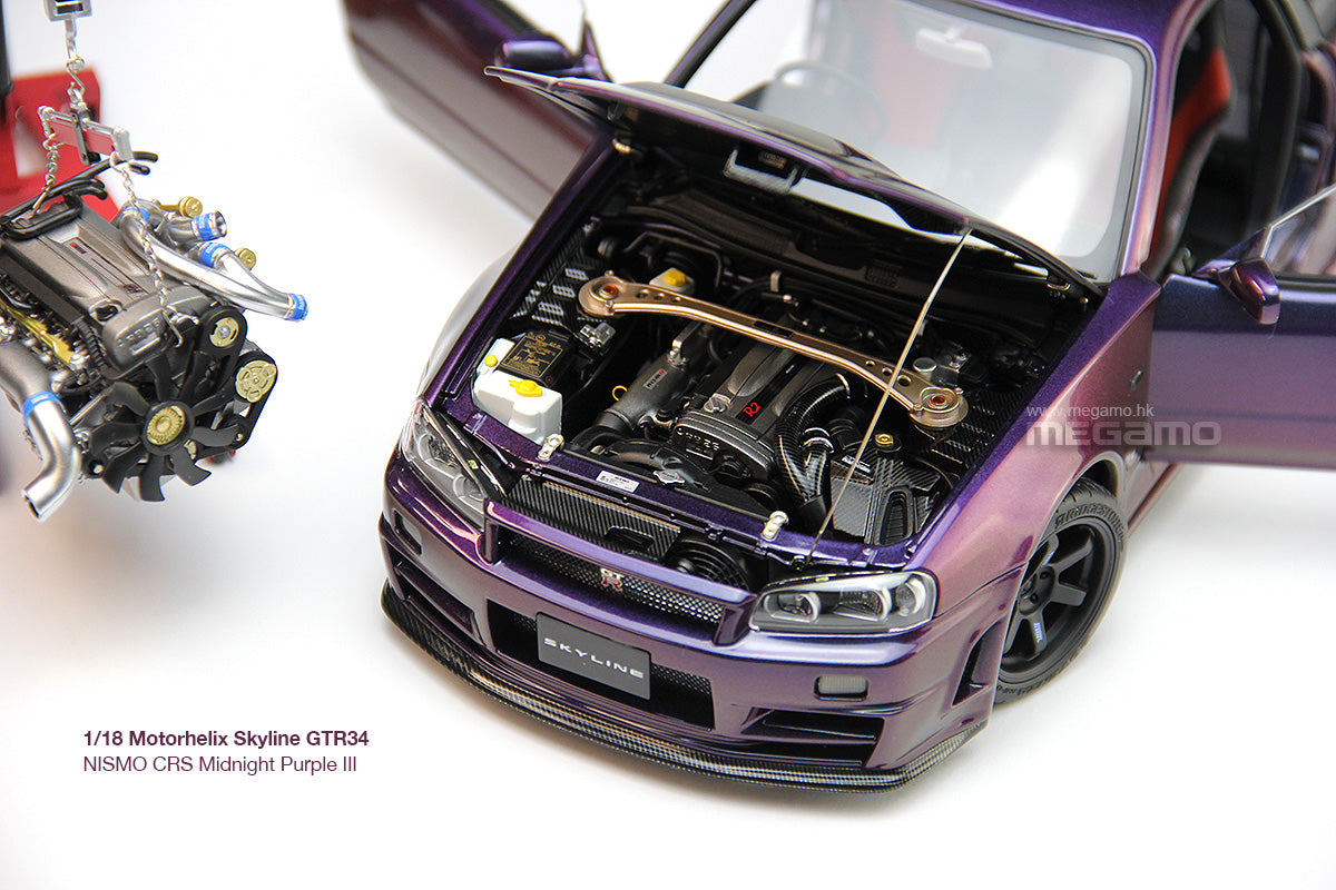 1/18 Motorhelix Nissan Skyline GT-R R34 Nismo CRS Midnight Purple Cham ...