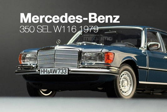 1/18 Norev Mercedes-Benz 350 SEL W116 1979 Hansa Blue Diecast fully open