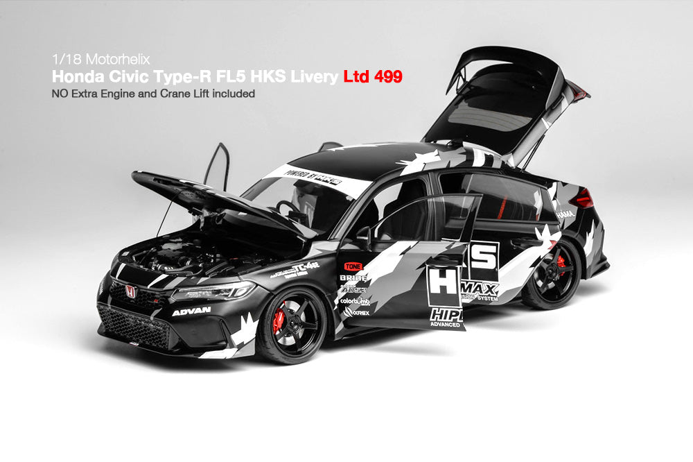 1/18 Motorhelix Honda Civic Type-R FL5 RHD HKS Livery White Matte Black JDM Full Open Diecast Model