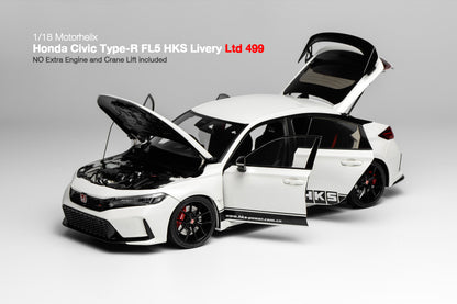 1/18 Motorhelix Honda Civic Type-R FL5 RHD HKS Livery White Matte Black JDM Full Open Diecast Model