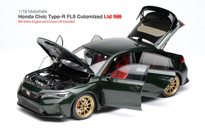 1/18 Motorhelix Honda Civic Type-R FL5 RHD Customized Chameloem Pearl Dark Green JDM Full Open Diecast Model