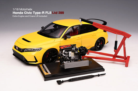 1/18 Motorhelix Honda Civic Type-R FL5 2023 RHD Yellow Grey JDM Full Open Diecast Model