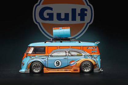 Pre Order 1:64 Liberty 64 Volkswagen VW T1 Widebody HellaFlush Tuning Gulf Red Bull Livery Diecast Model