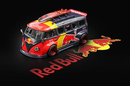 Pre Order 1:64 Liberty 64 Volkswagen VW T1 Widebody HellaFlush Tuning Gulf Red Bull Livery Diecast Model