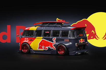 Pre Order 1:64 Liberty 64 Volkswagen VW T1 Widebody HellaFlush Tuning Gulf Red Bull Livery Diecast Model