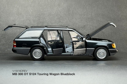 1/18 Norev Mercedes-Benz 300 DT S124 Touring Wagon 1990 Blueblack Full Open Diecast