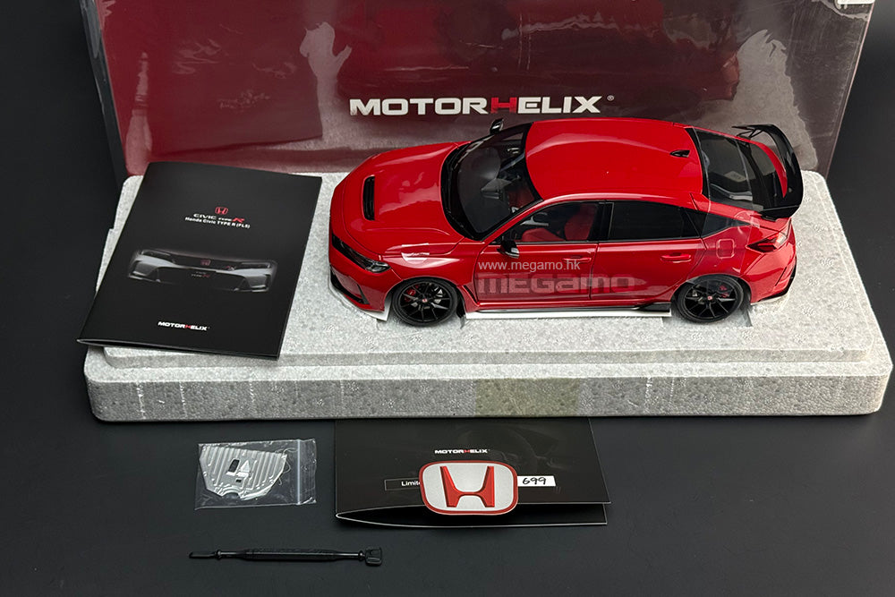 Special Offer 1/18 Motorhelix Honda Civic Type-R FL5 2023 RHD Red Ltd 699 Pcs JDM Diecast Full Open Without Engine and Crane Model