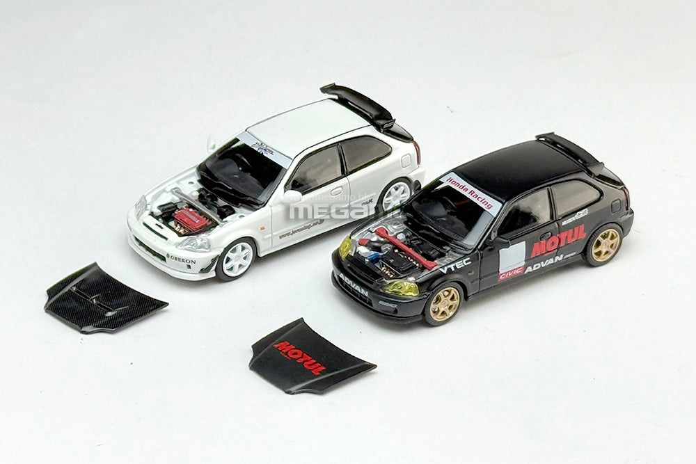 1/64 Motorhelix Honda Civic Type R EK9 J's Racing Livery White Openable Engine Cover Diecast Model