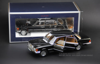 1/18 Norev Mercedes-Benz 450 SEL 6.9 W116 1976 Black Silver Diecast fully open