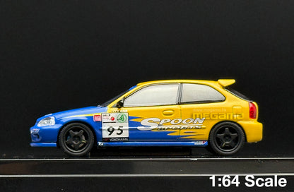 1/64 Motorhelix Honda EK9 Spoon Livery Yellow Blue Magnet Hood Diecast