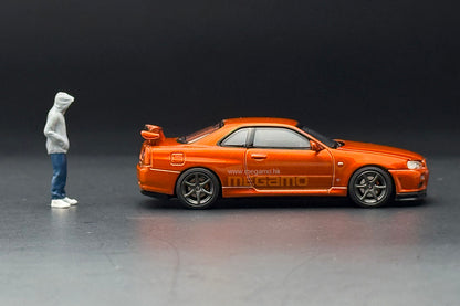 1/64 Motorhelix Nissan Skyline GT-R R34 V-Spec II Customized Orange Openable Bonnet Diecast