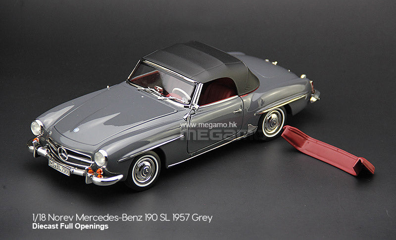 1:18 Norev Mercedes-Benz 190 SL Soft Top 1957 Cabriolet Grey Diecast Full Openings