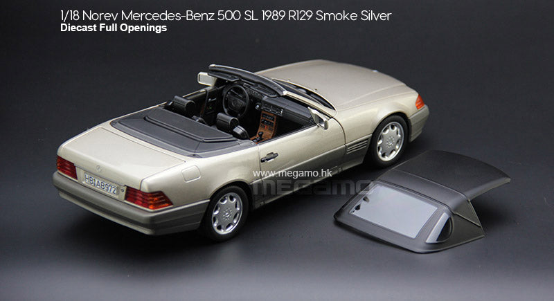 1/18 Norev Mercedes-Benz W129 R129 SL500 Convertible 1989 Blue Soft-Top Diecast Open