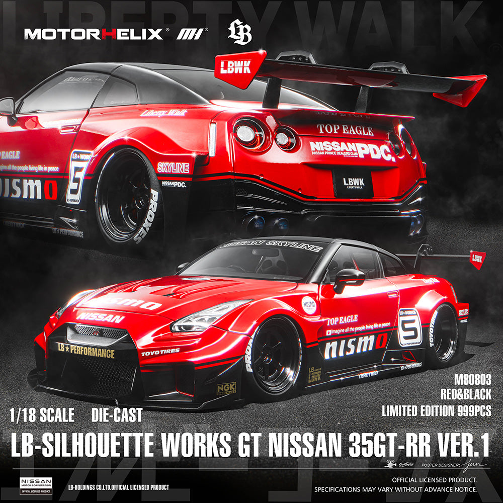 Pre Order 1/18 Motorhelix LB-Silhouette Works GT Nissan 35GT-RR Ver.1 GT-R R35 Full Open Diecast Model
