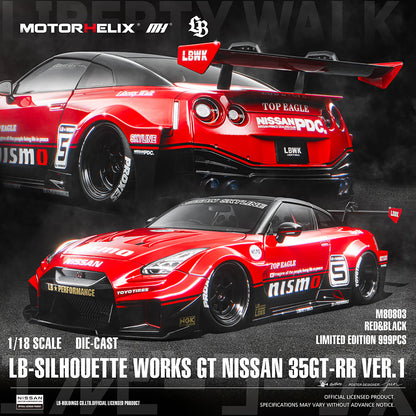 Pre Order 1/18 Motorhelix LB-Silhouette Works GT Nissan 35GT-RR Ver.1 GT-R R35 Full Open Diecast Model