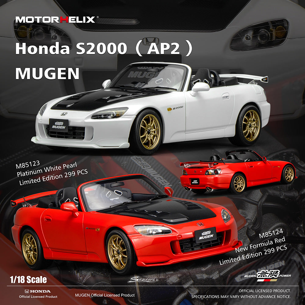 1/18 Motorhelix Honda S2000 Type-S AP2 MUGEN White Red JDM Diecast Full Open Ltd 299