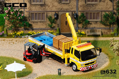Pre Order 1/64 GCD Mitsubishi Fuso Fighter 1024 Truck with Crane + Toyota Forklift Set Diecast Model