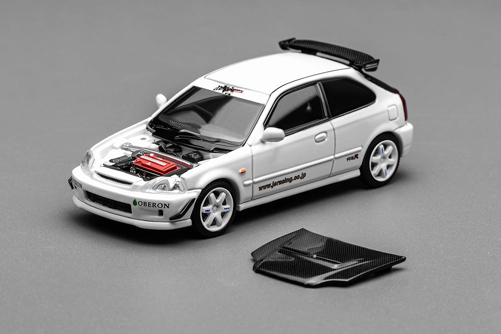 1/64 Motorhelix Honda Civic Type R EK9 J's Racing Livery White Openable Engine Cover Diecast Model