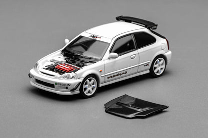 1/64 Motorhelix Honda Civic Type R EK9 J's Racing Livery White Openable Engine Cover Diecast Model