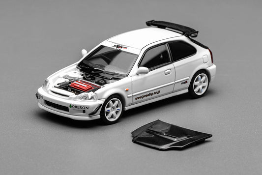 1/64 Motorhelix Honda Civic Type R EK9 J's Racing Livery White Openable Engine Cover Diecast Model