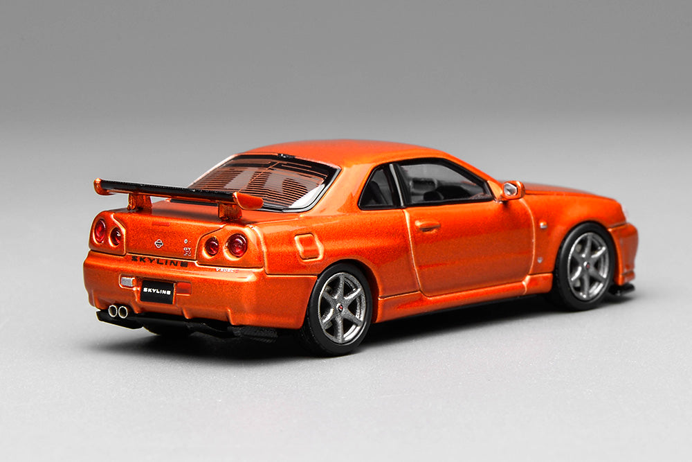 1/64 Motorhelix Nissan Skyline GT-R R34 V-Spec II Customized Orange Openable Bonnet Diecast