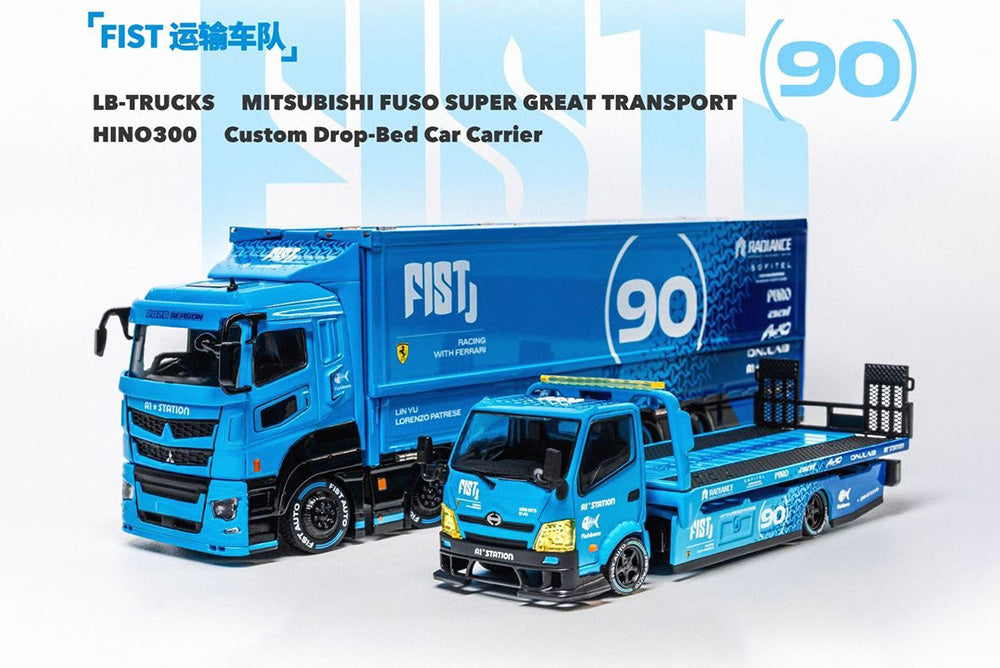 Pre Order 1/64 GCD FIST TEAM LB-TRUCKS Mitsubishi Fuso Super Great Transport x Hino300 Drop-Bed Carrier Diecast Model