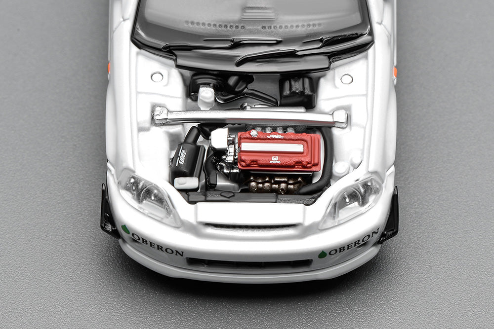 1/64 Motorhelix Honda Civic Type R EK9 J's Racing Livery White Openable Engine Cover Diecast Model