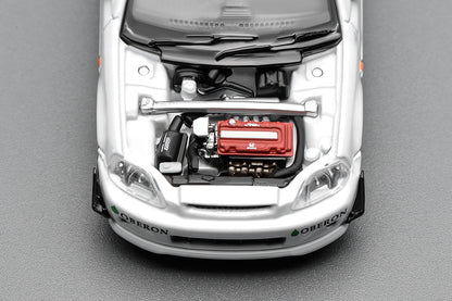 1/64 Motorhelix Honda Civic Type R EK9 J's Racing Livery White Openable Engine Cover Diecast Model