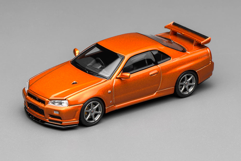 1/64 Motorhelix Nissan Skyline GT-R R34 V-Spec II Customized Orange Openable Bonnet Diecast