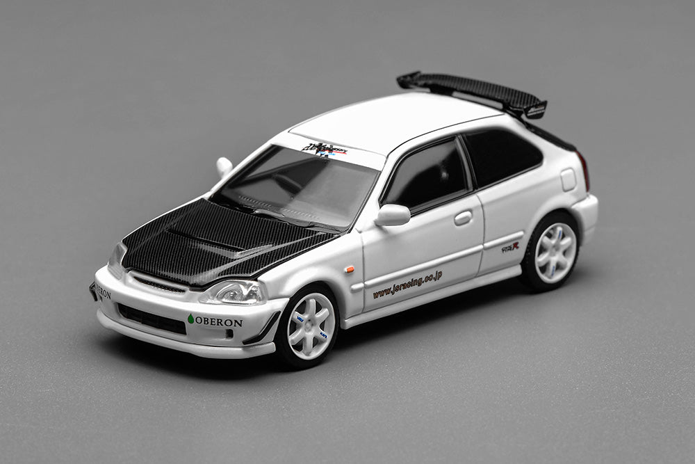 1/64 Motorhelix Honda Civic Type R EK9 J's Racing Livery White Openable Engine Cover Diecast Model